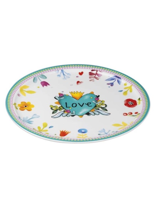 Piatto Torta Love Turchese D31 cm in Porcellana...