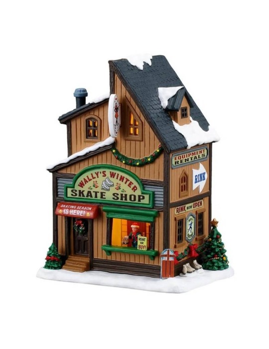 Lemax Wally’s Winter Skate Shop - Bottega Invernale Illuminata in Porcellana