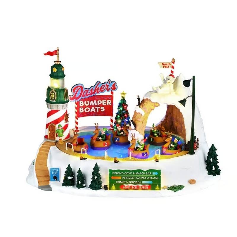 Lemax Dasher’s Bumper Boats - Scena Natalizia Animata con Luci e Suoni Santa's Wonderland 64638