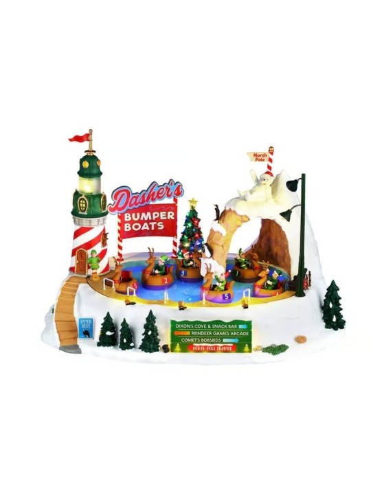 Lemax Dasher’s Bumper Boats - Scena Natalizia Animata con Luci e Suoni Santa's Wonderland 64638