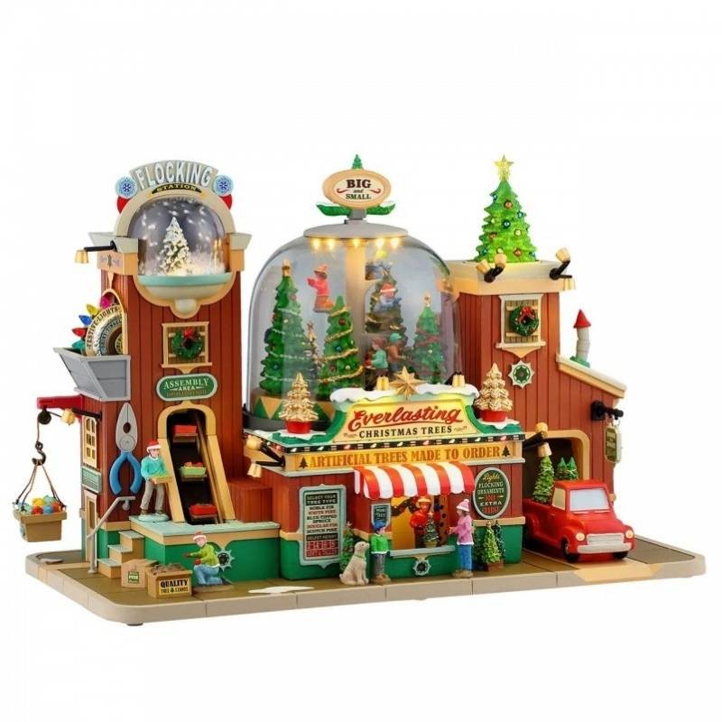 Everlasting Christmas Trees Lemax - Edificio Animato con Scena Interna, Luci e Musica | Collezione Caddington Village Cod. 55324