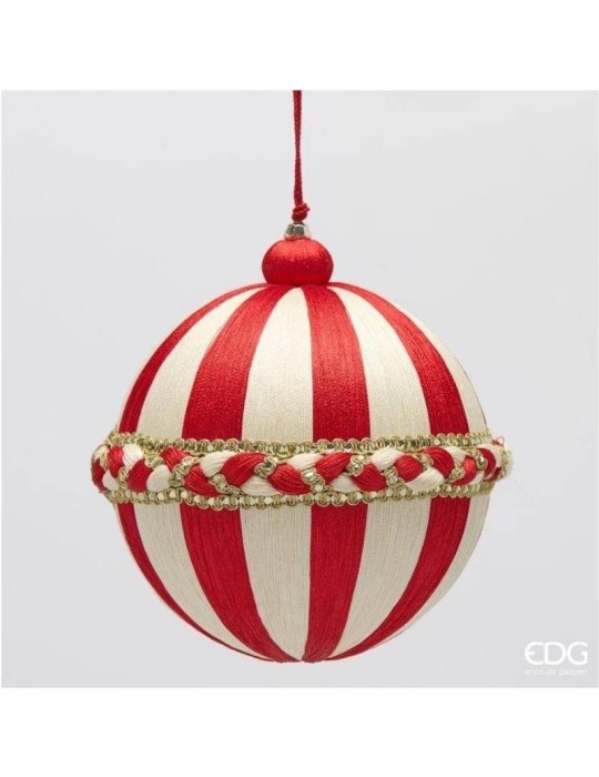 Sfera Natalizia Grande con Lavorazione a Treccia in Tessuto Bianco e Rosso Ø 15 cm - EDG Enzo De Gasperi