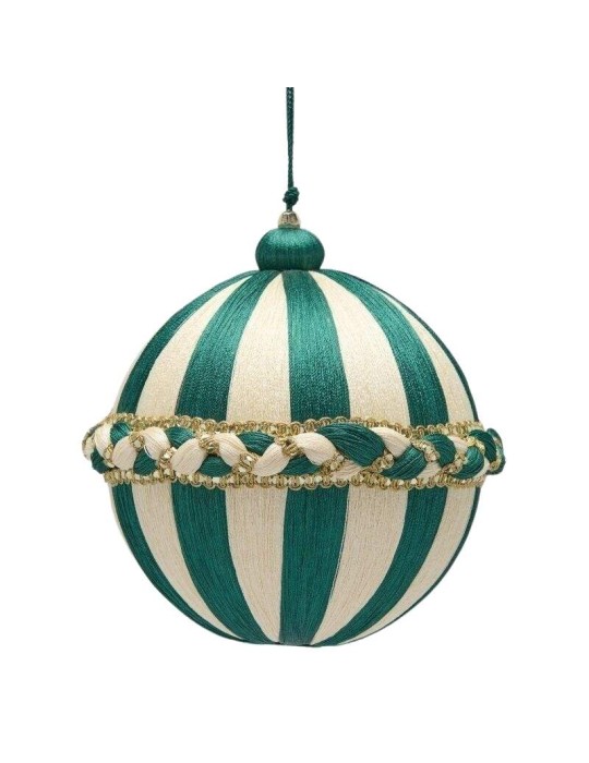 Sfera Natalizia con Lavorazione a Treccia in Tessuto Bianco e Verde Ø 10 cm - EDG Enzo De Gasperi