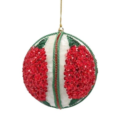 Sfera Natalizia in Velluto Bianco e Verde con Ricamo...