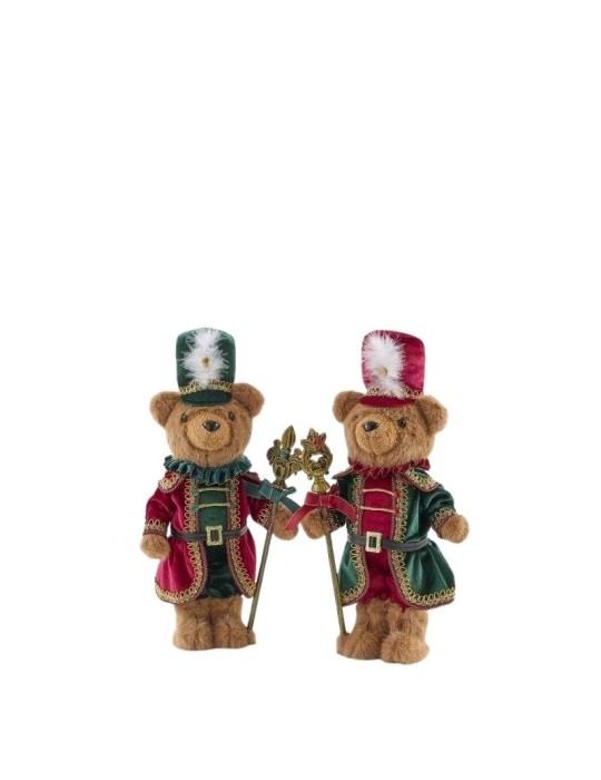 Schiaccianoci Soldatino Orso Natalizio H 40 cm - EDG Enzo De Gasperi (Varianti Disponibili: Cappellino Rosso o Cappellino Verde)