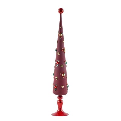 Albero di Natale Conico in Vetro Rosso Satinato con...