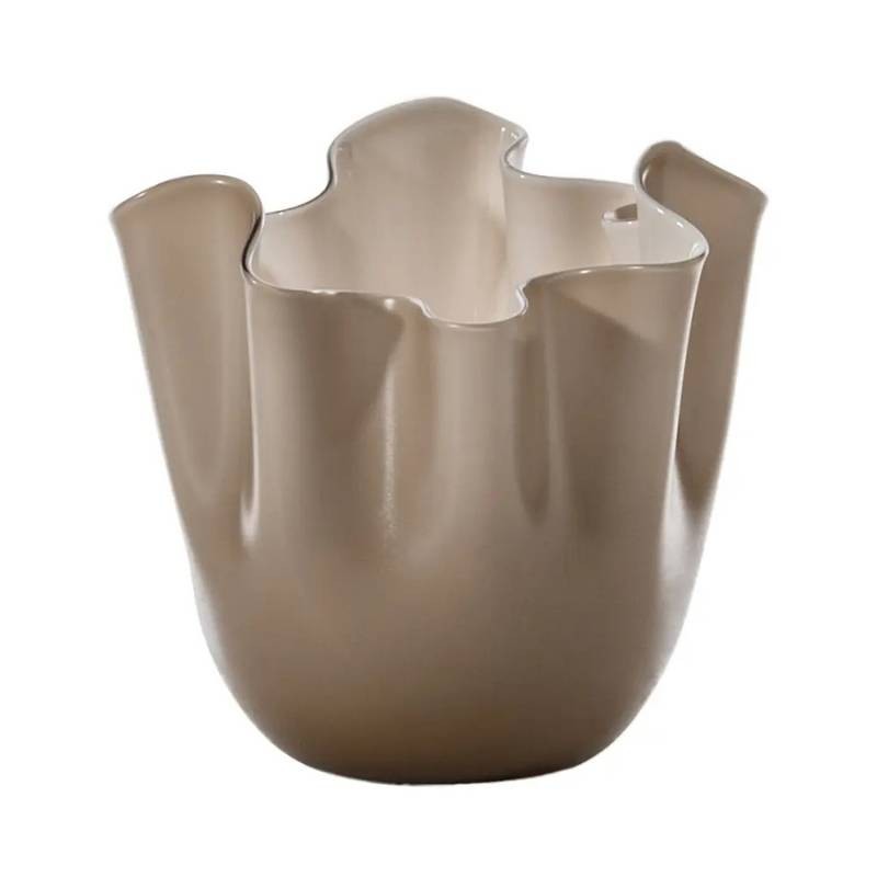 Vaso Fazzoletto Venini in Vetro di Murano Moka Sabbiato Opalino – H 24 cm