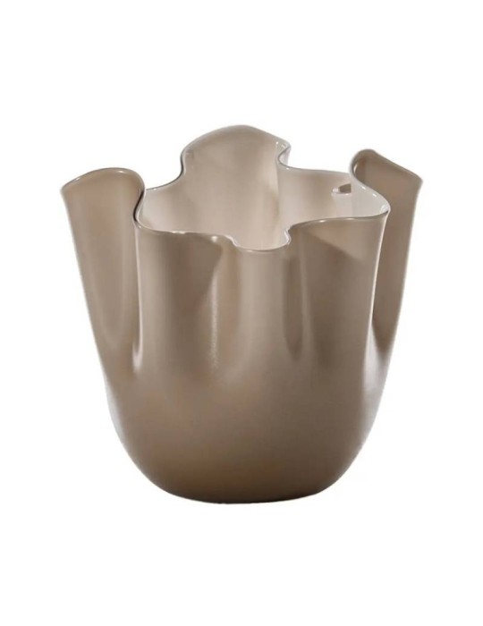 Vaso Fazzoletto Venini in Vetro di Murano Moka Sabbiato Opalino – H 24 cm