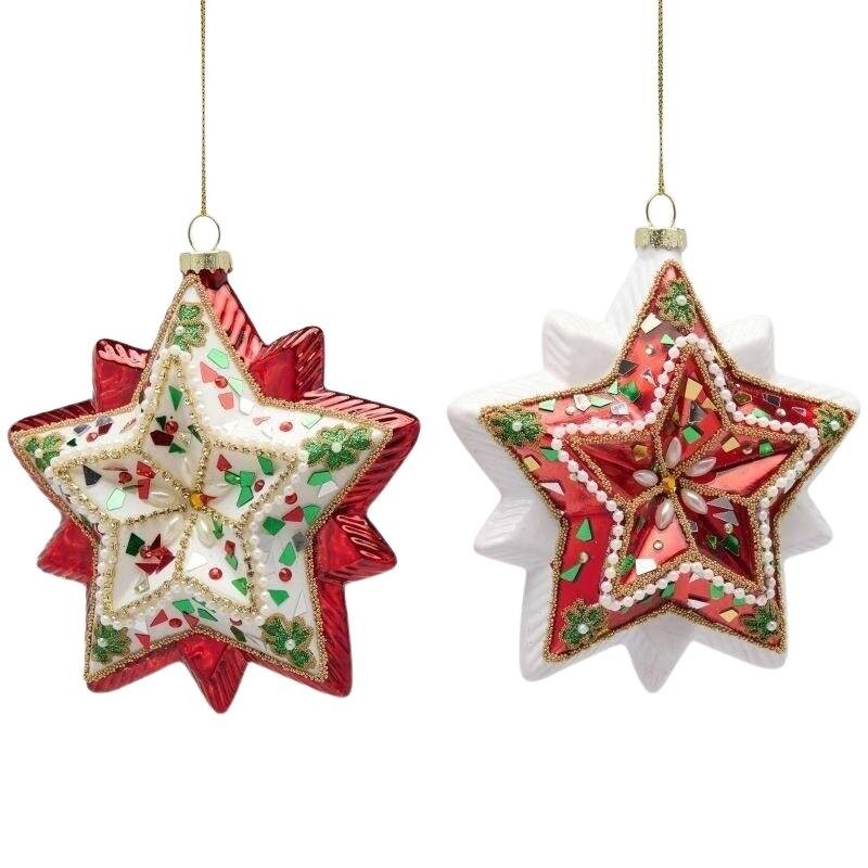 Appendino a Forma di Stella con Perline D13 cm EDG Enzo De Gasperi – Varianti Bianco e Rosso