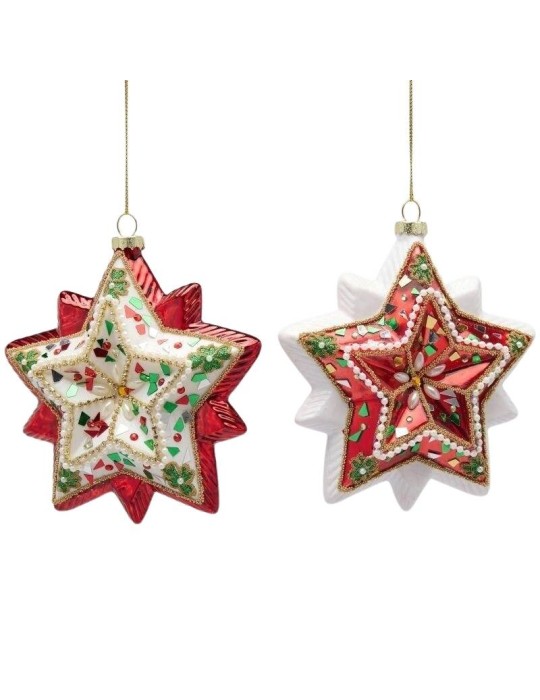 Appendino a Forma di Stella con Perline D13 cm EDG Enzo De Gasperi – Varianti Bianco e Rosso