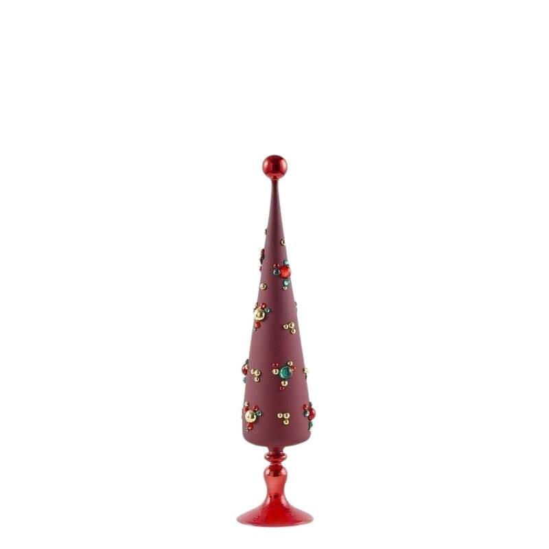 Albero di Natale Conico in Vetro Rosso Satinato con Decori Gioiello a Bolle H 52 cm - EDG Enzo De Gasperi
