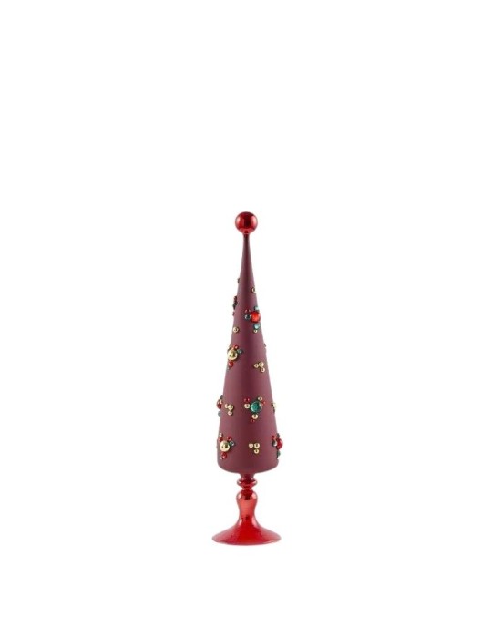Albero di Natale Conico in Vetro Rosso Satinato con Decori Gioiello a Bolle H 52 cm - EDG Enzo De Gasperi
