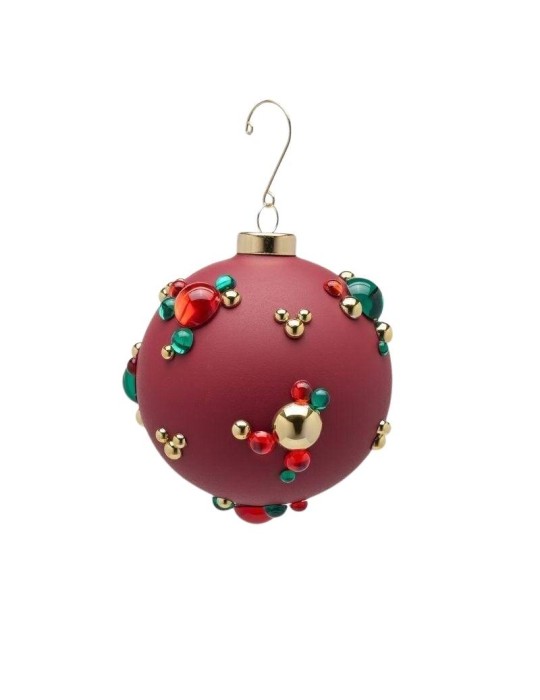 Sfera Natalizia Grande in Vetro Rosso Satinato con Decori Gioiello a Bolle Ø 15 cm - EDG Enzo De Gasperi