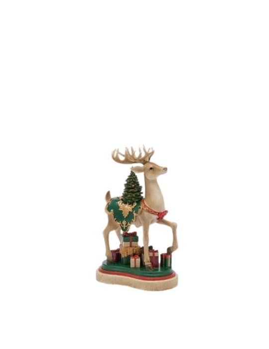 Decoro Scultoreo Renna Natalizia con Albero di Pino e Pacchi Regalo H 25 cm - EDG Enzo De Gasperi