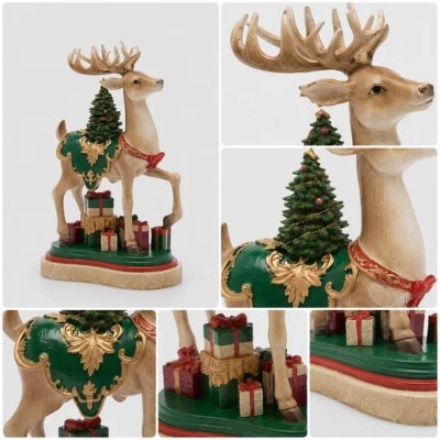 Decoro Scultoreo Renna Natalizia con Albero di Pino e... 2