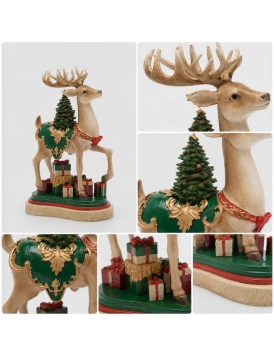 Decoro Scultoreo Renna Natalizia con Albero di...