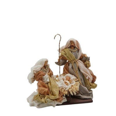 Natività Sacra Famiglia in Resina e Tessuto Sartoriale...