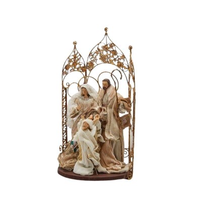Natività Sacra Famiglia su Piedistallo con Arco Floreale...
