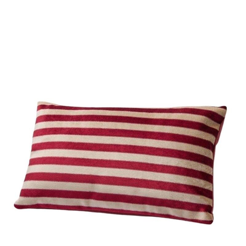 Cuscino Rettangolare Natalizio a Righe Vellutato 50x30 cm Borgogna e Panna – EDG Enzo De Gasperi