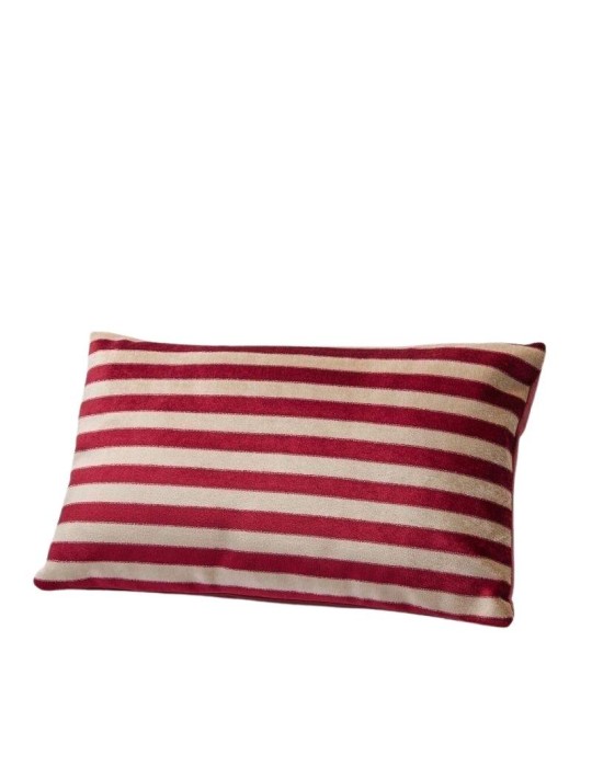 Cuscino Rettangolare Natalizio a Righe Vellutato 50x30 cm Borgogna e Panna – EDG Enzo De Gasperi