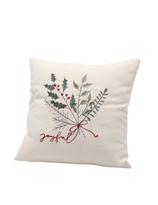 Cuscino Quadrato 45x45 cm Bianco e Verde con Agrifoglio e Messaggio Ricamati – Enzo De Gasperi (EDG)