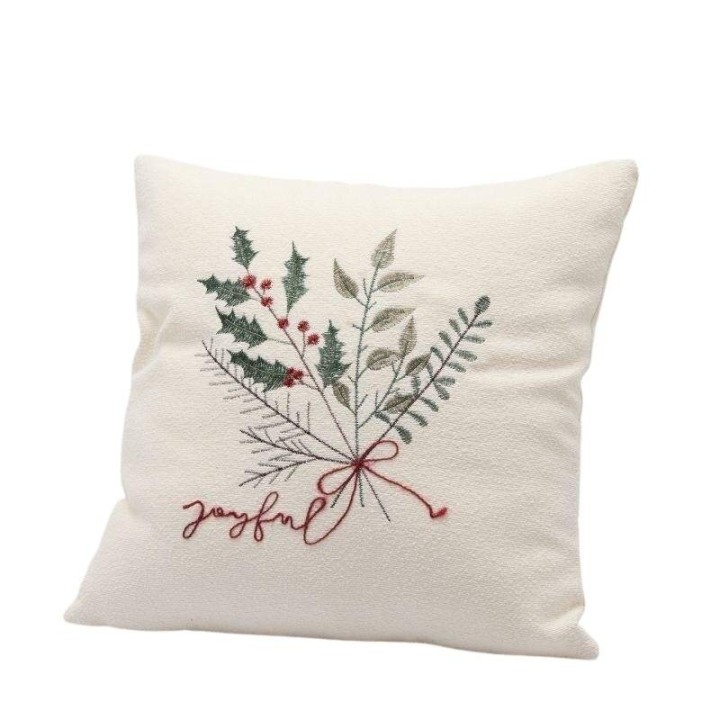 EDG Cuscino Agrifoglio bianco e verde ricamato 45 × 45 cm