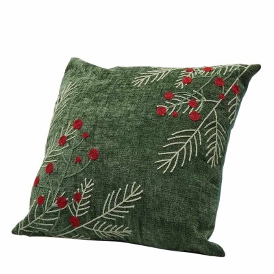 Cuscino Decorativo Quadrato con Bacche di Natale Verde...
