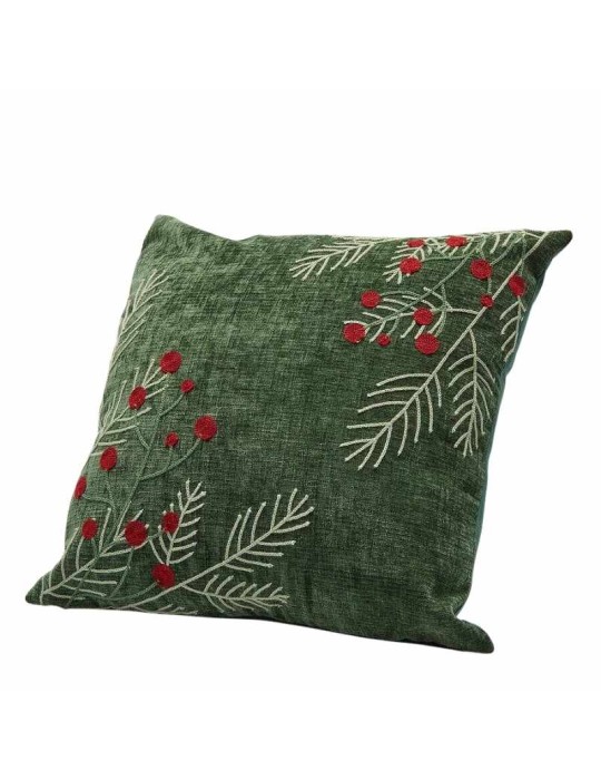 Cuscino Decorativo Quadrato con Bacche di Natale Verde Scuro EDG Enzo De Gasperi – 45 x 45 cm