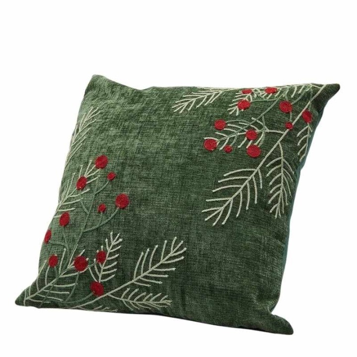 EDG Cuscino natalizio con bacche verde scuro 45 × 45 cm