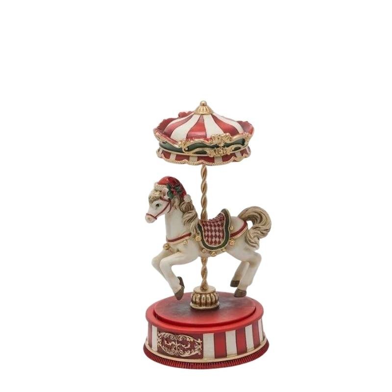 Carillon Natalizio Cavallo Giostra in Resina Decorata EDG Enzo De Gasperi – Ø 12 x H 24 cm