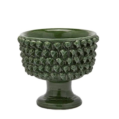 Vaso Ciotola con Piede Fenice Motivo Pigna in Ceramica...