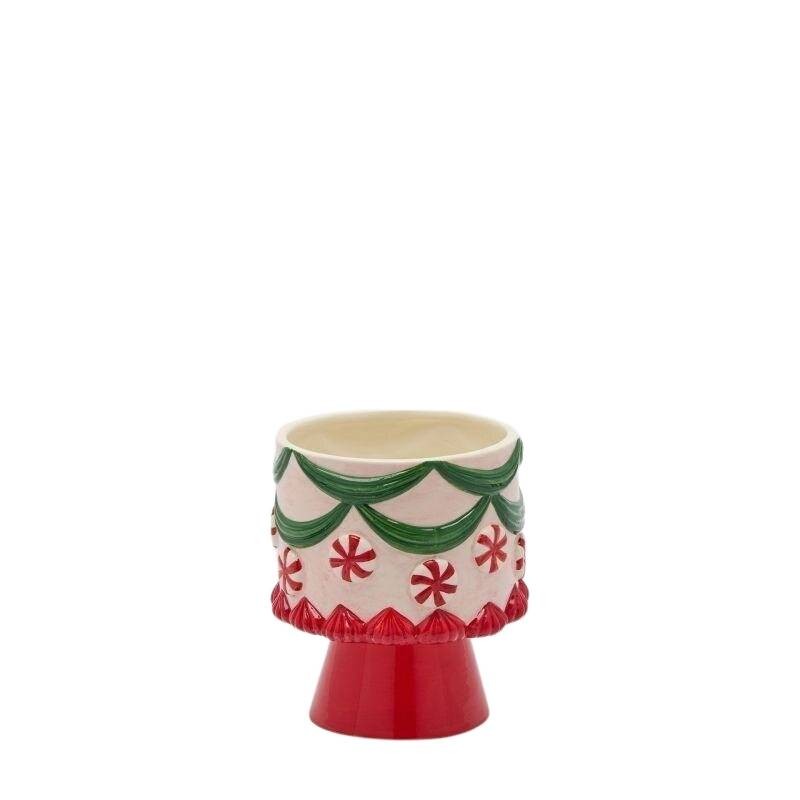 Vaso in Ceramica a Caramella con Supporto EDG Enzo De Gasperi – Rosa, Verde e Rosso – Ø 13 x H 15 cm