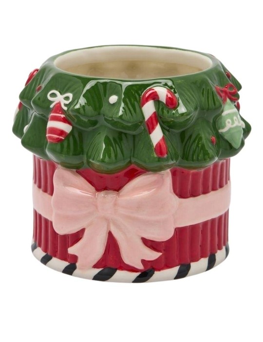 Vaso Natalizio in Ceramica Albero e Fiocco EDG...