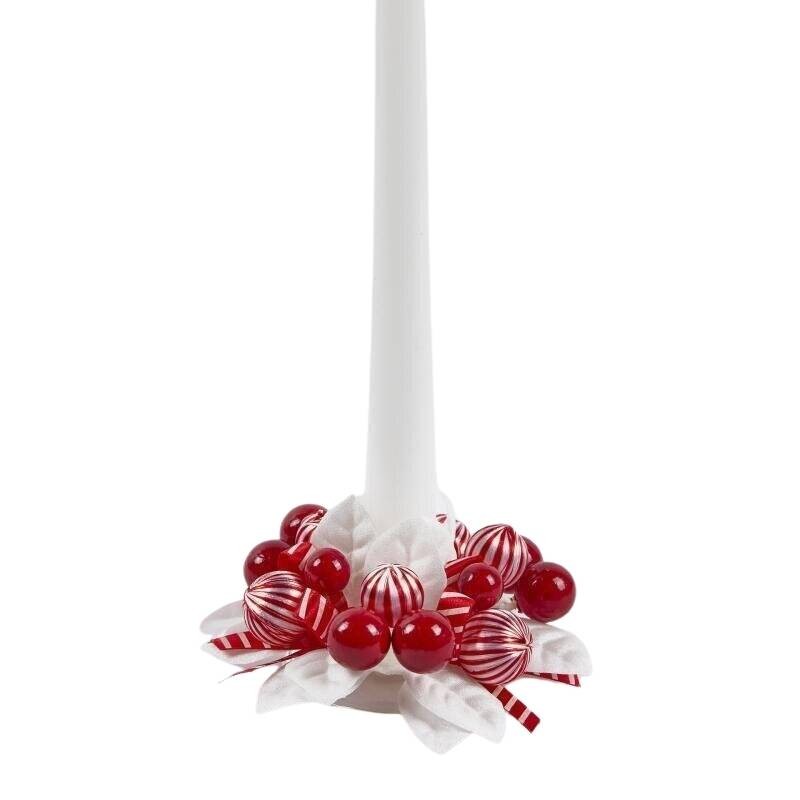 Mini Ghirlanda Natalizia Portacandela con Bacche e Foglie Bianco e Rosso EDG Enzo De Gasperi – Ø 10 cm