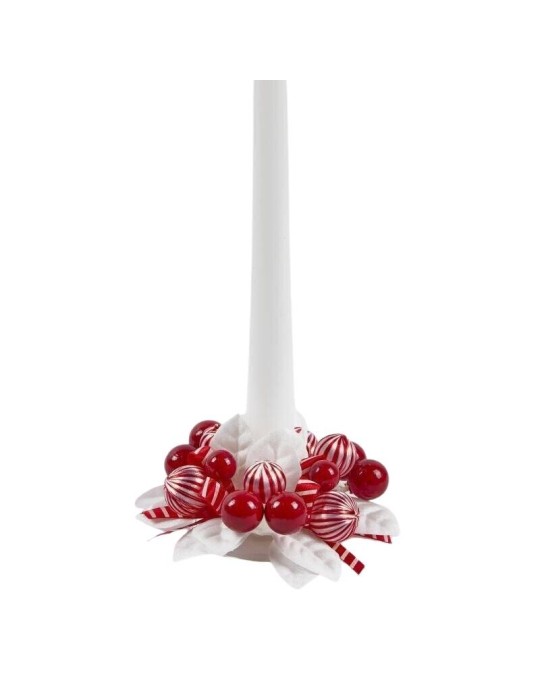 Mini Ghirlanda Natalizia Portacandela con Bacche e Foglie Bianco e Rosso EDG Enzo De Gasperi – Ø 10 cm