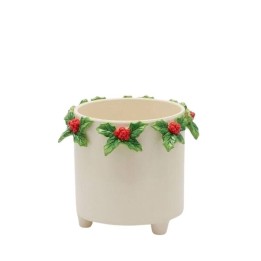 EDG Vaso cilindrico con agrifoglio in ceramica alto 19 cm
