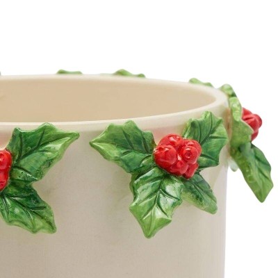 Vaso Cilindrico con Piedini in Ceramica Bianca e... 2