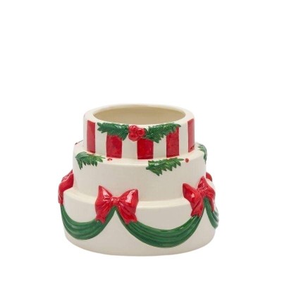 Vaso Centrotavola a Torta Natalizia in Ceramica Bianca...
