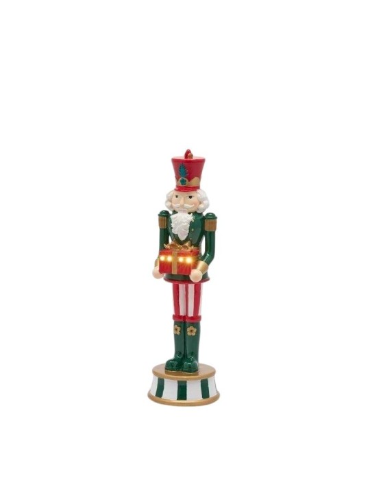 Soldatino Schiaccianoci Natalizio con Pacco Regalo Luminoso a LED EDG Enzo De Gasperi – Verde e Rosso H 31 cm