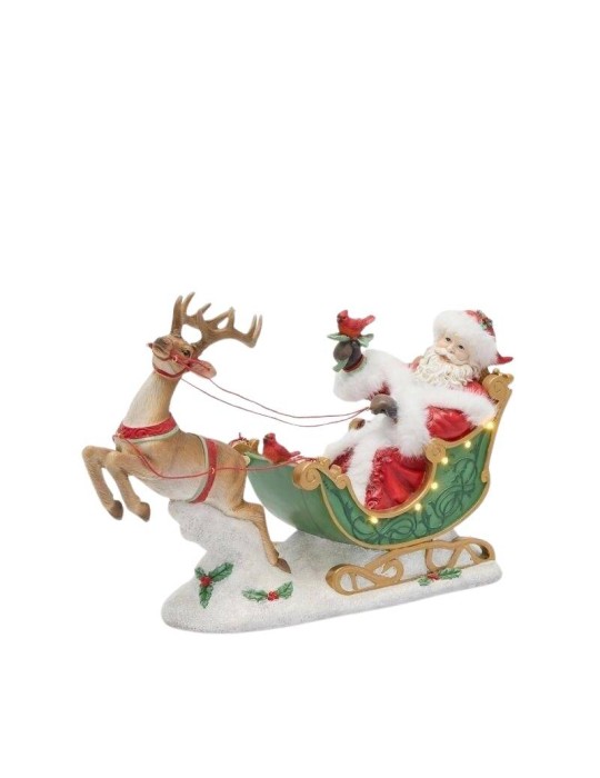 Babbo Natale con Slitta, Renna e Luci LED EDG Enzo De Gasperi – Scultura Natalizia da Collezione L 44 cm