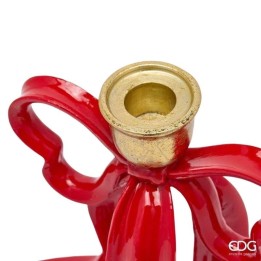 EDG Portacandela a fiocco rosso e oro alto 20 cm