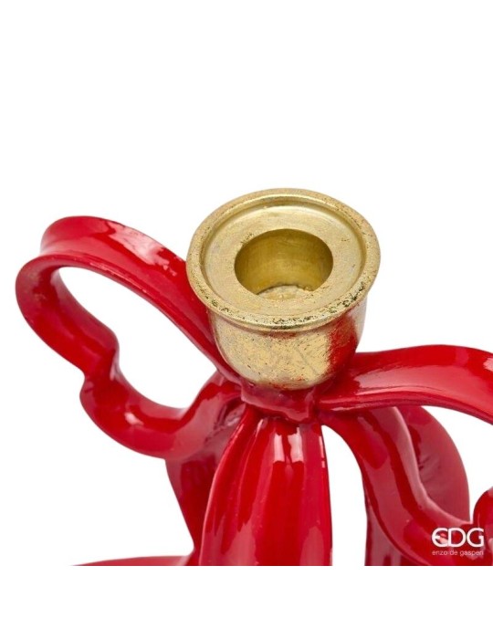 Portacandela Natalizio a Fiocco Rosso e Oro EDG Enzo De Gasperi – Grande H 20 cm in Poliresina