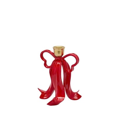 Portacandela Natalizio a Fiocco Rosso Lucido e Bobeche...