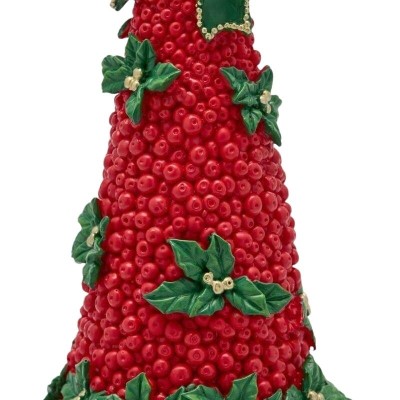 Albero Cono Natalizio con Bacche Rosse, Agrifoglio e... 2