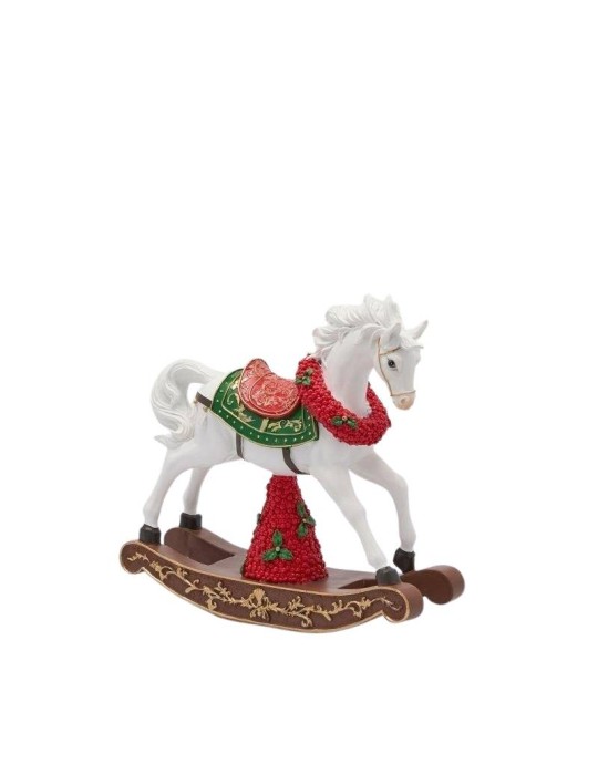 Cavallo a Dondolo Natalizio EDG in Poliresina Bianco e Rosso – H 30,5 cm