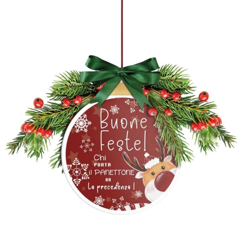 Fuoriporta Natalizio in Ceramica Rossa Ø20 cm con Renna “Buone Feste” Pensieri & Parole – Egan