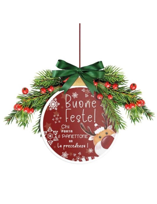 Fuoriporta Natalizio in Ceramica Rossa Ø20 cm con Renna “Buone Feste” Pensieri & Parole – Egan