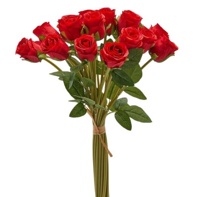 Bouquet di Rose con Foglie H 40 cm con 18 Fiori Rossi –...
