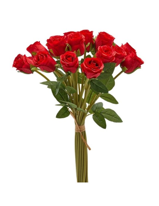 Bouquet di Rose con Foglie H 40 cm con 18 Fiori Rossi – EDG Enzo De Gasperi