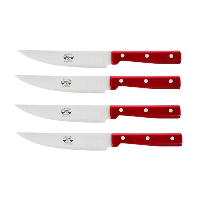 Coltellerie Berti – Set 4 Coltelli da Bistecca Rossi con Lama XL (Collezione Alta Industria Laboratorio 02)